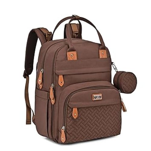 BabbleRoo Diaper Bag Backpack - Baby Essentials Travel Tote - Multi Function Water Resistant Diaper Bag, Travel Essentials Baby Bag with Changing Pad, Stroller Straps & Pacifier Case - Unisex, Brown