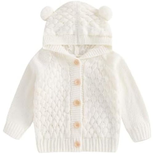 Baby Girl Boy Button Down Hooded Cardigan Winter Warm Sweater Long Sleeve Jumpers Coats Knitted Hoodies Clothes