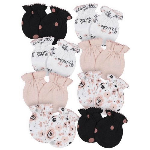 Gerber Baby Girl No Scratch Mittens, 8-Pack (0-3 Months)
