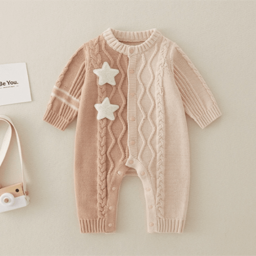 Baby Twist Khaki Knitted Star Romper