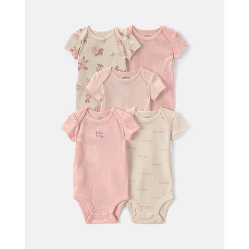 Baby Girl 5-Pack Floral Multipack Bodysuits - Pink/Ivory