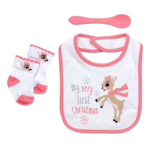 Rudolph the Red-Nosed Reindeer 3 Piece Bib, Spoon and Socks Set