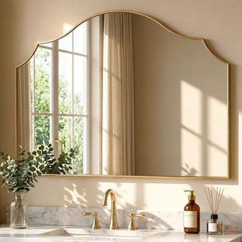 26"x35" Gold Arched Wall Mirror, Decorative Mirror