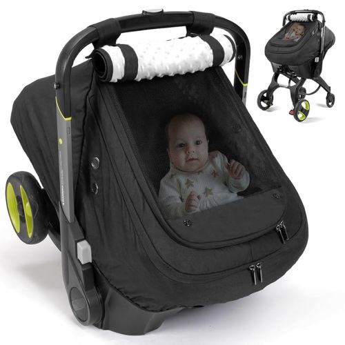 Bioby Waterproof Baby Car Seat Cover, Infant Car Seat Cover for Boy Girl, Roomy Cozy Windproof Sun Protection Baby Carseat Covers Canopy with Breathable Net and Holes, Universal Fitted Black