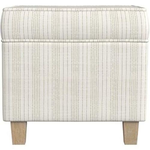 Homepop Home Decor Classic Square Storage Ottoman with Lift Off Lid | Ottoman with Storage for Living Room & Bedroom, Marigold Pinstripe Cream Fabric