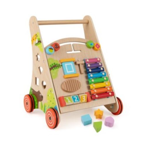 Wooden Baby Walker Baby Push Walker w/ Handle Storage & Wheels Walker Toy