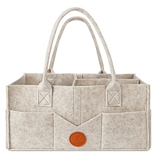 Maliton Baby Diaper Caddy Organizer for Changing Table, Nursery Storage Bin Basket with Handle, Felt Diaper Organizer Suitable for Indoor Outdoor (Khaki)