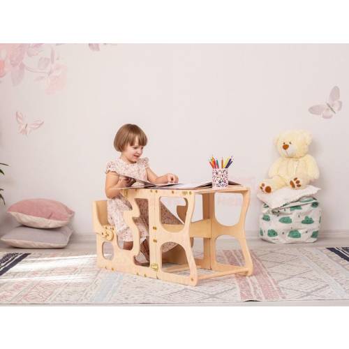 Step stool with back Montessori tower Children table Learning chair Activity tower Kitchen tower Learning stool Wooden step stool