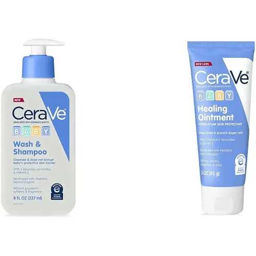CeraVe Baby Wash & Shampoo | 2-in-1 Tear-Free Baby Wash & Sulfate Free | 8 Ounce & Diaper Rash Cream | Baby Healing Ointment for Extra Dry, 3 Ounce