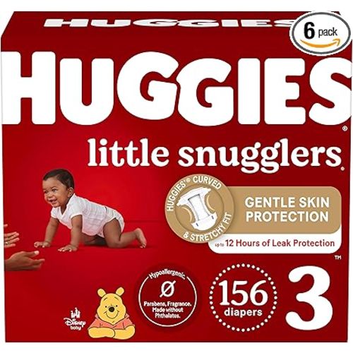 Baby Diapers Size 3 (16-28 lbs), 156ct, Huggies Little Snugglers