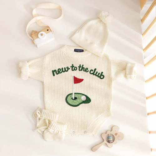 Hand-Embroidered New to the Club Golf Baby Romper