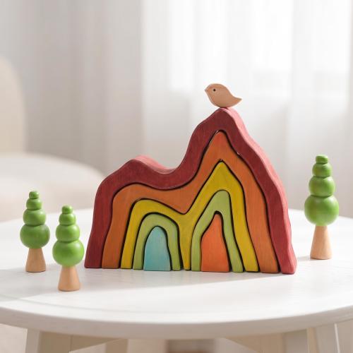 Wooden Earthy Mountain Stacker: Montessori Nesting Puzzle Toy
