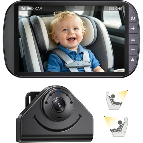 Wireless Baby Car Camera Monitor – 1080P HD Rear Seat Camera, 4.3” IPS Screen, 120° Wide Angle, IR-Cut Night Vision, USB & Battery Powered Plug and Play, for New Parents Infant Toddler Safety Driving
