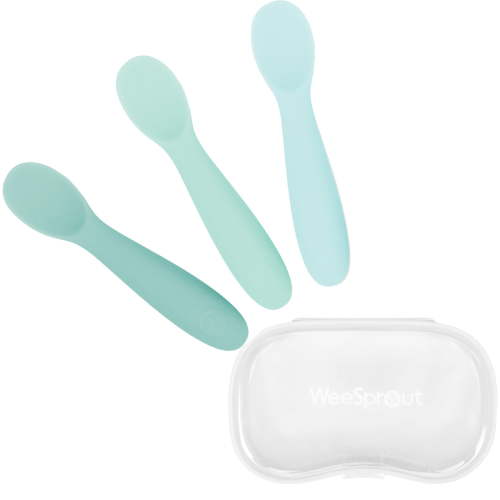 WeeSprout Baby Spoons for Self Feeding 6 Months +, Sensitive Gums & Teeth, 3 Pack + Case