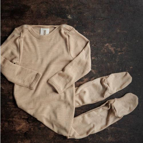 Kea Baby Pyjamas - Merino Wool & Silk - Sandstorm