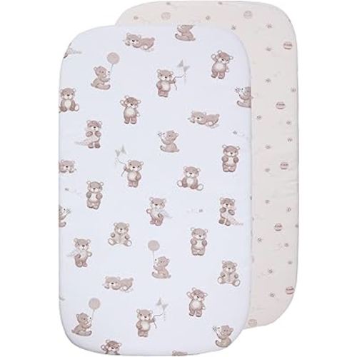 100% Organic Cotton Bedside Sleeper Bassinet Fitted Sheet 2 Pack -Premium Fabric for Baby's Best Comfort,Super Soft Baby Quilt, 92x47x12cm Soft,Breathable,Snug Fit GOTS Certified (Cuddly Bear)