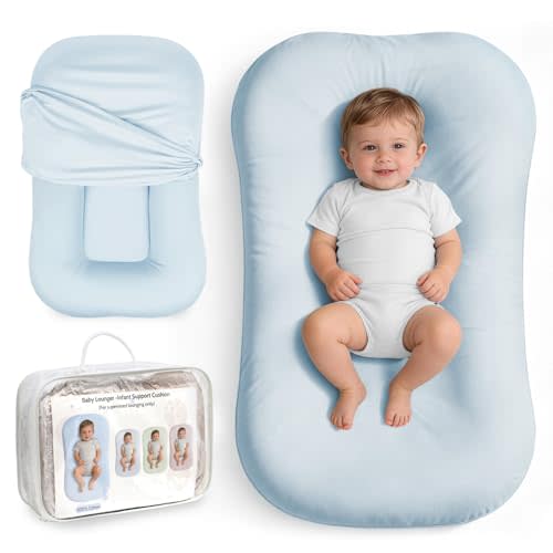Infant Support Cushion, Baby Support Cushion for Newborn 0-24 Months, Portable Tummy Time Mat with Soft Cotton Cover for Home, Travel & Supervised, Essential Baby Gift (Blue)