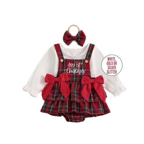 Baby Girl First Christmas Outfit newborn girl Christmas outfit plaid infant baby girl christmas dress my first christmas dress custom