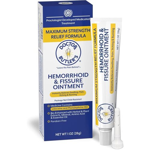 Doctor Butler’s Hemorrhoid & Fissure Ointment – Hemorrhoid Treatment and Hemorrhoid Cream with Lidocaine and Phenylephrine HCI for Fast Acting Relief of Pain, Swelling, Discomfort, and Itching (1 oz.)