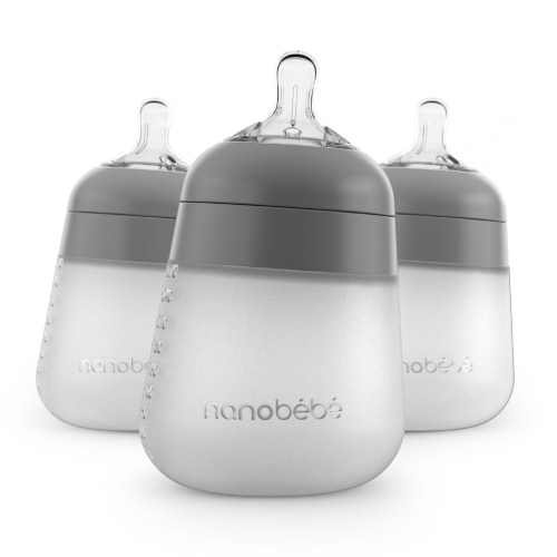 Nanobebe Grey 9oz Anti-Colic Flexy Silicone Baby Bottles | 3 Pack