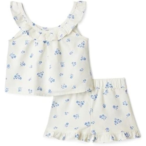Amazon Essentials x Sofia Grainge Toddlers and Baby Girls' Cotton Linen Sleeveless Top & Shorts Set with Ruffles