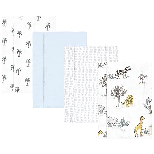 Hudson Baby Unisex Baby Cotton Flannel Burp Cloths 4-Pack, Boy Safari World, One Size