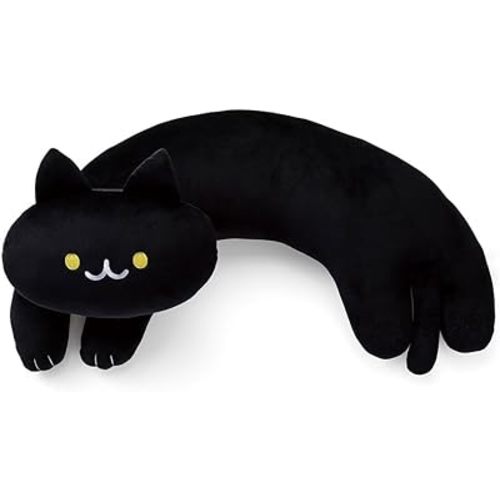 U-Shaped Cat Plush Pillow, Cute Plushies, 20" - Ultrasoft Cat Stuffed Animal, Birtday Gift (Black)