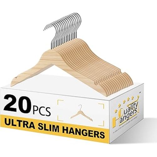 Quality 12” Kids Wooden Hangers – 20-Pack Ultra Slim 0.31'' Plywood Design with Swivel Hook – Space Saving Natural Wood Hangers for Baby & Toddler Clothes (Natural, 20 Pack)