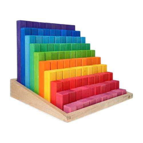 **Pre-order (Ships in 2-3 Weeks)**Building Steps Rainbow Counting Blocks – 100-Piece Wooden Prism Stair Set