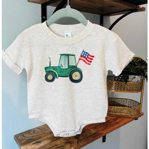 Custom Green Tractor Shirt, Flag Shirt, Patriotic Shirt for Child, Shirt For Baby Boy, Bubble For Baby, Toddler Shirt