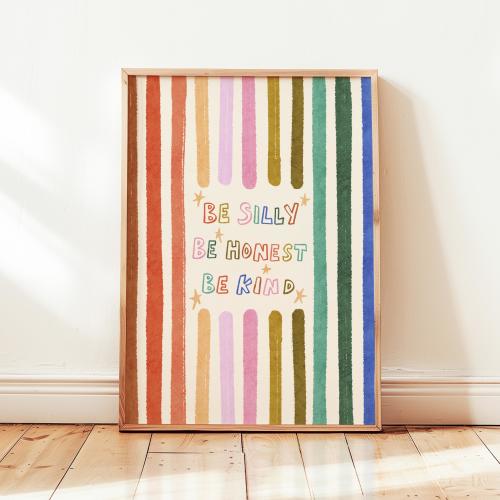 Be Silly Honest Kind Print, Colorful Stars Kids Playroom Poster, Toddler Wall Decor, UNFRAMED