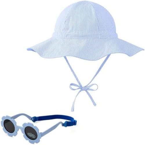 Zando UPF 50+ Baby Sun Hat with Sunglasses Adjustable Toddler Bucket Hat Beach Hat for Baby Boy Girls Outdoor Baby Summer Hat
