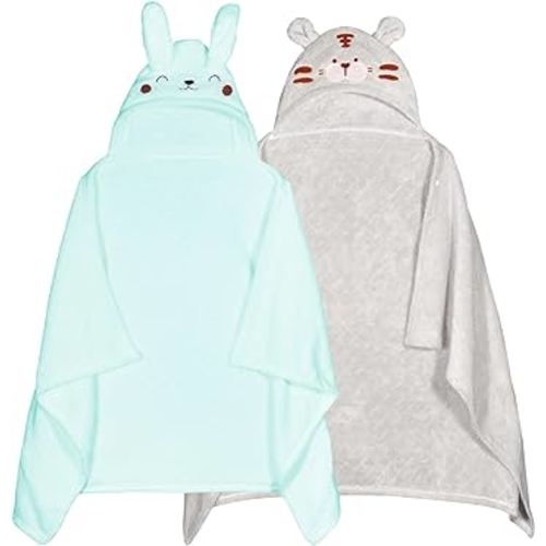 Hooded Toddler Bath Towels for Boys Girls 0-5 Years, 2-Pack Absorbent Baby Bath Towel Set Thick 50'' x 32'', Soft Hooded Bath Towels for Babie, Toddler, Infant