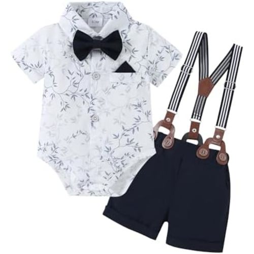 nilikastta Baby Boy Outfits Infant Boys Clothes Dress Shirt/Bowtie/Suspender Shorts Wedding Party 0-18M