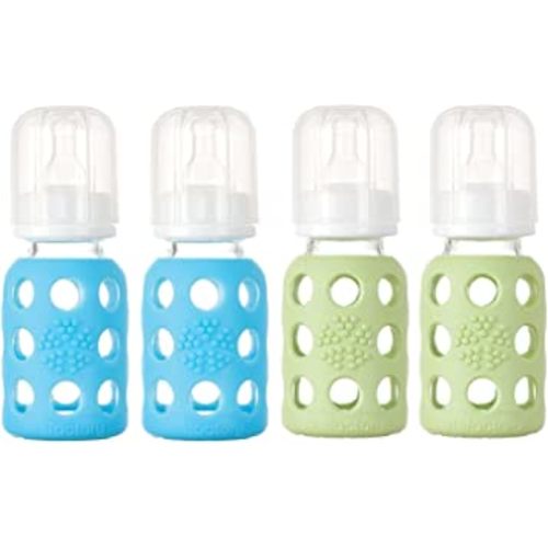 Lifefactory Glass Baby Bottles 4 Pack (4 oz. in Boy Colors) (Blue/Green)