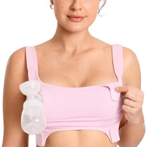 MOMANDA Hands Free Pumping Bra for Breastfeeding Wireless Sports Pumping and Nursing Bra in One with Wide Velcro Straps