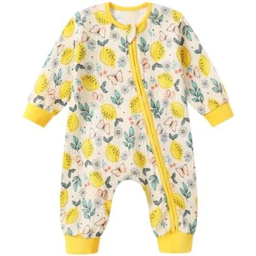 CARETOO Newborn Romper Baby Cotton Onesie with Zipper Long Sleeve Footless Jumpsuit for Infant Boys Girls 0-18 Months
