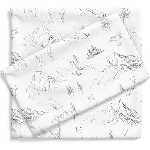 Pobi Baby - Premium Twin Fitted Sheet, Flat Sheet with Pillow case - Ultra-Soft Cotton Blend, Stylish Woodland Pattern, Deep Pockets - Twins Sheets - 3 PC (Explore Monochrome)