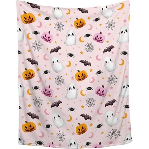 Cute Ghost Pumpkin Blanket - Halloween Decor for Couch, Sofa, Bed, Living Rooms - Ghost Blanket Gifts for Girls & Boys - 30"x40" - Toddlers/Crib Size