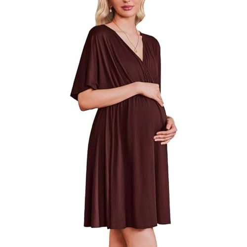 Ekouaer 3 in 1 Labor and Delivery Gown for Hospital Short Sleeve Maternity Nursing Dress Nightgown Postpartum Sleepwear