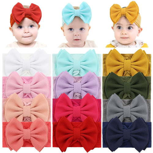 12 Pack Super Stretchy Nylon Headbands with Big Bow Hair Accessories Wide Headwraps for Baby Girls Infants Toddlers Kids