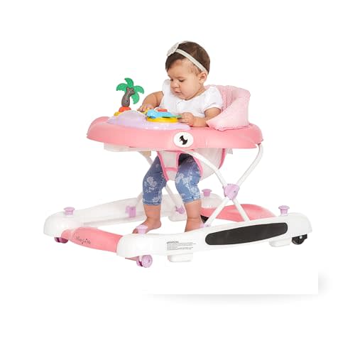 Dream on Me 2-in-1 Aloha Fun Baby Walker in Pink, Easily Convertible Baby Walker, Adjustable Three Position Height Settings, Easy to Fold and Store