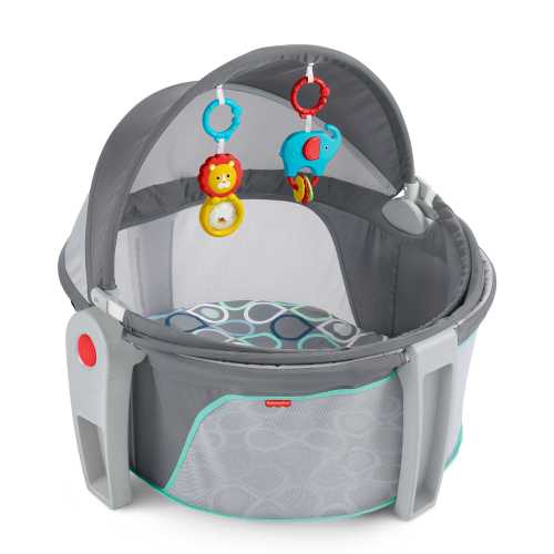 Fisher-Price On-The-Go Baby Dome Portable Bassinet & Play Space, Grey Bubbles, for Infants Birth+