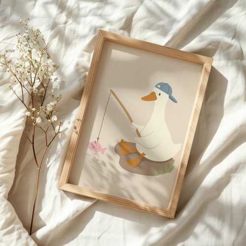 Silly Goose Print, Silly Goose Wall Art Print, Boy Nursery Decor, Toddler Boy Art, Farm Animal, Goose Fishing, Cottage Core Decor