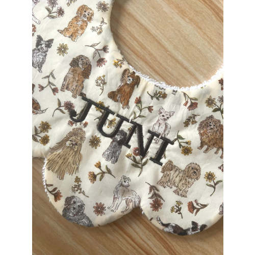 Cream Dogs neutral Liberty scalloped bib