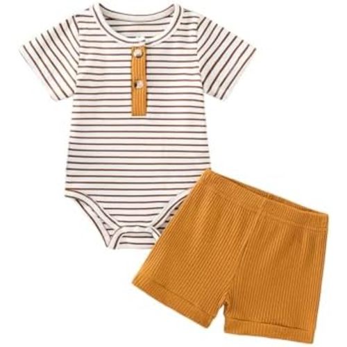 Baby Boy Outfits 2 Piece Short Sleeve Romper Top and Shorts Set Baby Boy Summer Clothes 0-18M