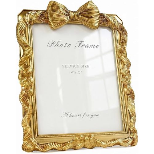 Cuspin 8x10 Gold Picture Frame, Vintage Bow Photo Frame, Resin Ornate Decor | Fits standard 8x10 photos Ornate Gold Elegant Tabletop or wall display Clear glass front