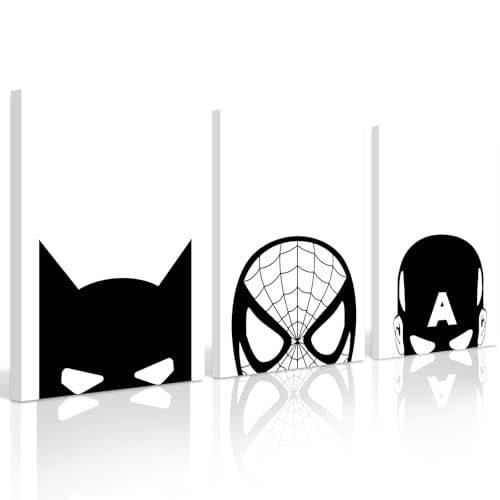 Baccone Spiderman Wall Art Boys Room Canvas Wall Decor Black White Wall Art Spiderman Pictures Painting Boys Posters Nursery Artwork for Living Room Bedroom 12x16x3 Inch Ready to Hang