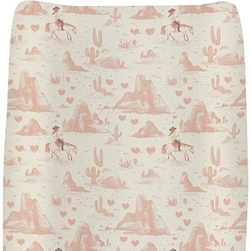 Vintage Pink Cowgirl Cactus Changing Pad Covers for Baby Girls Boys Western Cowgirl Love Fitted Changing Table Cover Mats Wild Desert Soft Diaper Changing Table Sheets for 32''×16'' Contoured Pad
