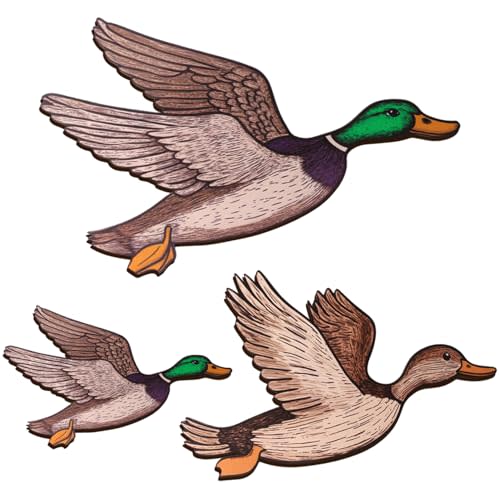 Lumncomfor 3PCS Wooden Mallard Duck Hunting Wall Decor Vintage Farmhouse Wall Art, Larger Than Average Ducks (12"/11"/9") Entryway Nursery Living Room Decor Rustic Housewarming Party Christmas Gifts Set